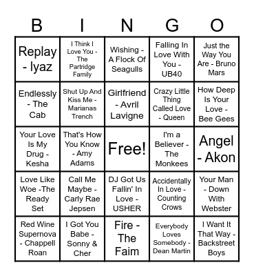 ❤️Love Song Bingo❤️ Bingo Card