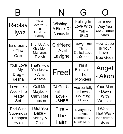 ❤️Love Song Bingo❤️ Bingo Card