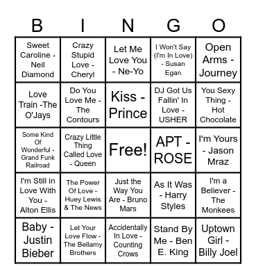 ❤️Love Song Bingo❤️ Bingo Card
