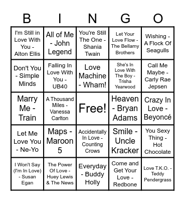 ❤️Love Song Bingo❤️ Bingo Card