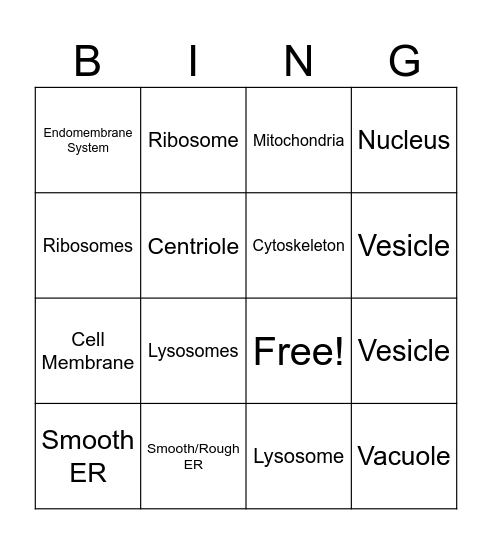 Organelle Bingo Card