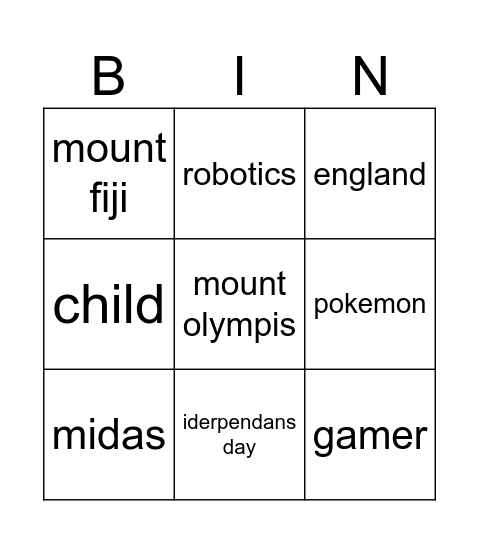 Untitled Bingo Card