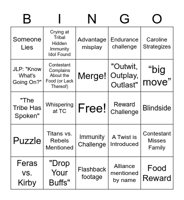 Australian Survivor s9 e13 Bingo Card