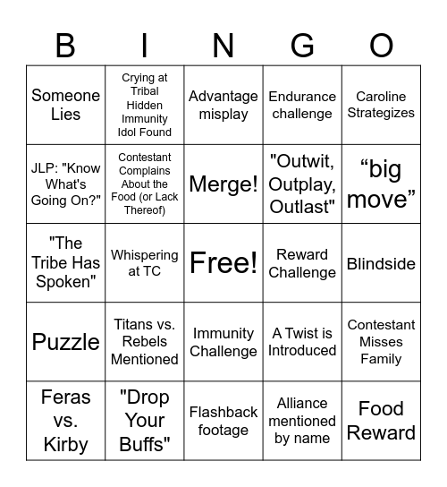 Australian Survivor s9 e13 Bingo Card