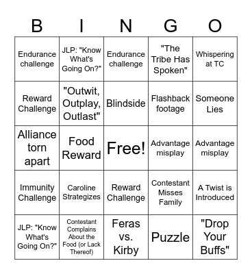 Australian Survivor s9 e14 Bingo Card