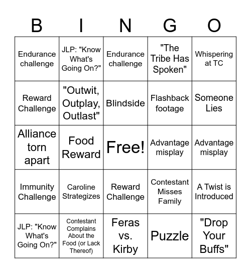 Australian Survivor s9 e14 Bingo Card