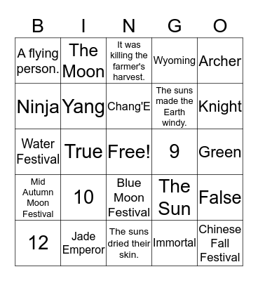 Harvest Moon Festival Bingo Card