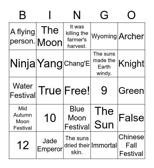 Harvest Moon Festival Bingo Card