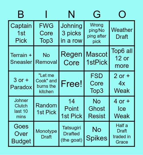 TSL Draft Bingo Card