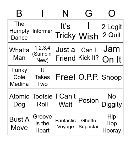 HIP-HOP Bingo Card