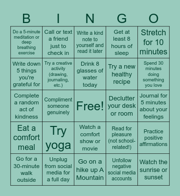Wellness Bingo Card
