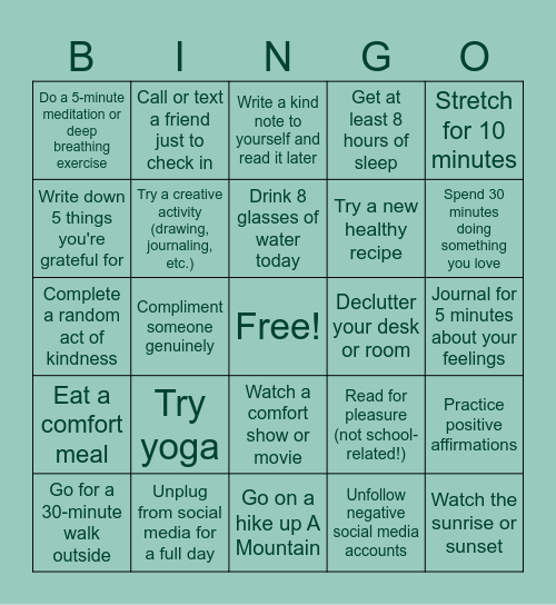 Wellness Bingo Card