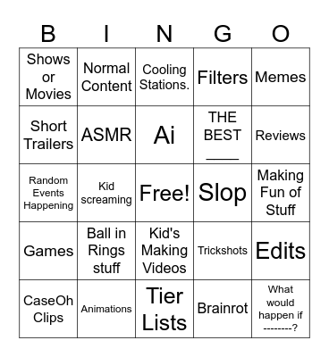 YouTube Shorts Bingo Card