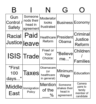 Presidential Debate Bingo 9/26/16 Bingo Card