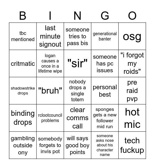 no totems mc/ony bingo Card