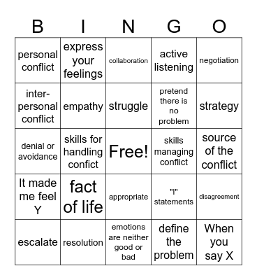 Conflict Resolution Bingo Card