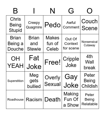 Family Guy Bingo Card