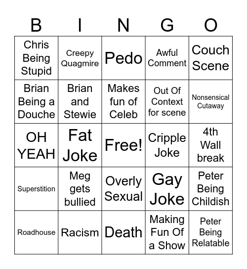 Family Guy Bingo Card