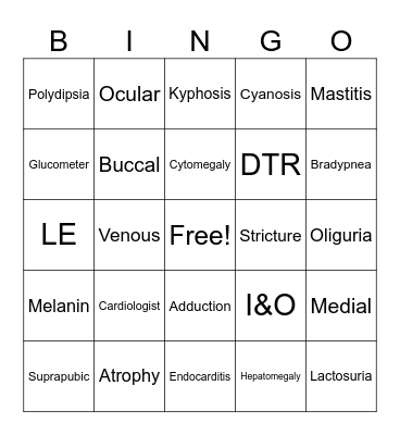 COR195 Medical Terminology Bingo Card