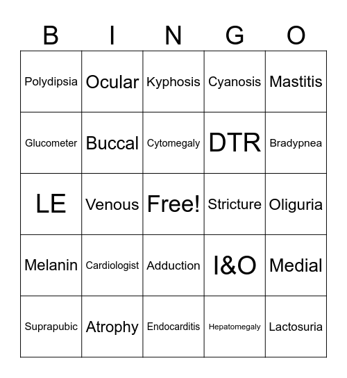 COR195 Medical Terminology Bingo Card