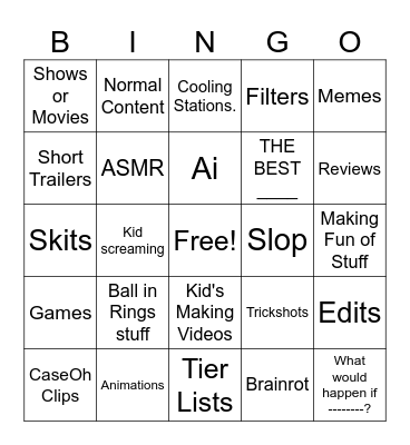 YouTube Shorts Bingo Card