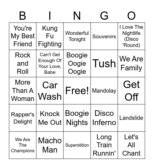 70s Music Bingo Round 1 Bingo Card