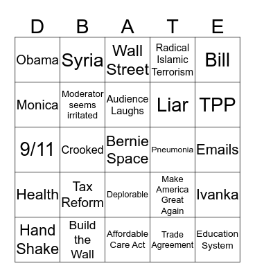 Presidential Debate Bingo Card
