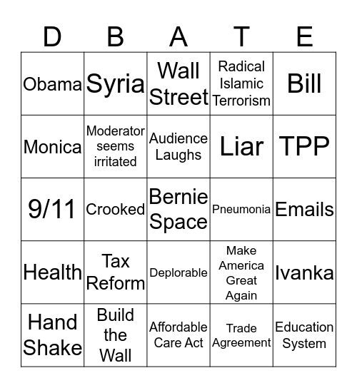 Presidential Debate Bingo Card
