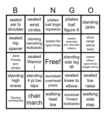 Chair Exercise Bingo Card