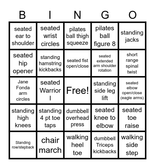 Chair Exercise Bingo Card
