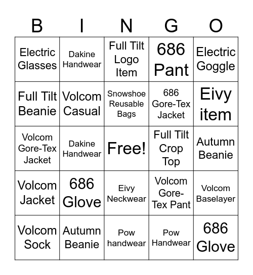 Full Tilt Bingo Card