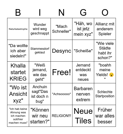 CIV 7 Bingo Card