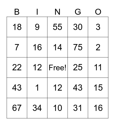 Multiplication & Division Bingo Card