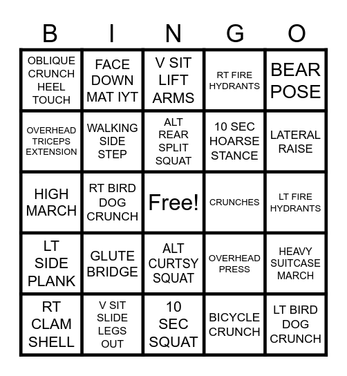BODY SCULPT Bingo Card