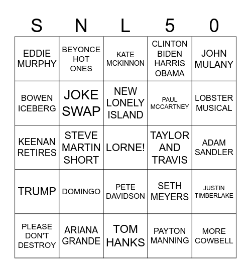 SNL 50TH BINGO Card