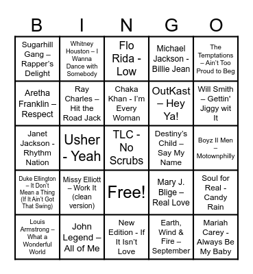 Black History Musical Bingo Card