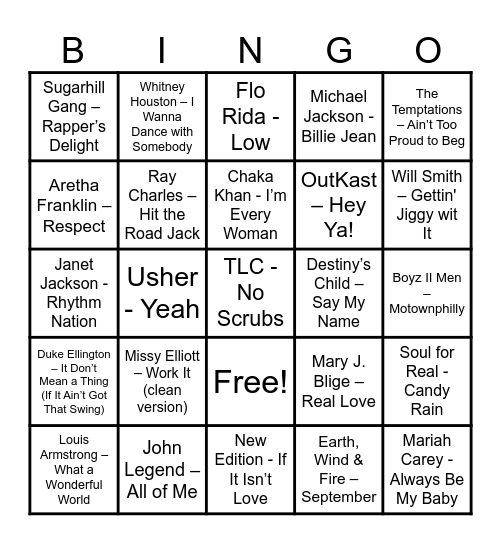 Black History Musical Bingo Card