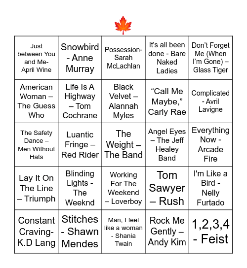 OH CANADA! Bingo Card