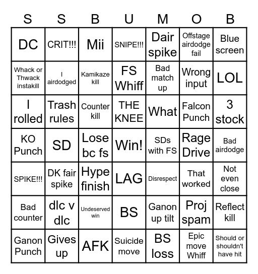 Smash Ultimate Mega Online Bingo Card