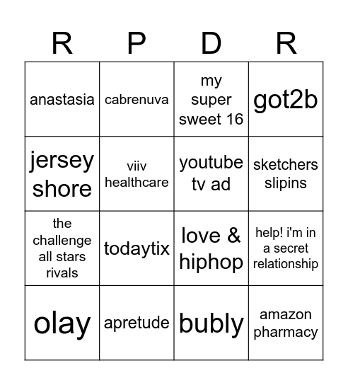 RPDR ad bingo Card