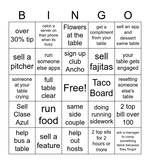 Ancho and Agave Bingo Card