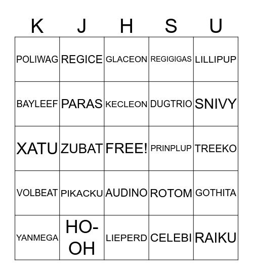POKEMON BINGO Card