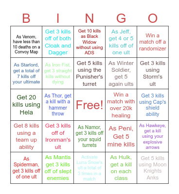 Marvel Rivals Bingo Card