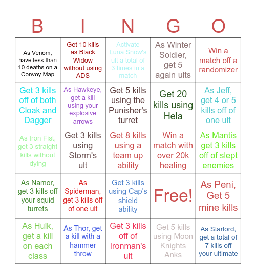 Marvel Rivals Bingo Card