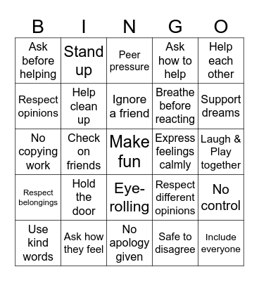 Friendship Boundary Bingo Card
