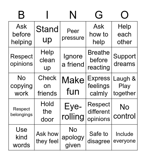 Friendship Boundary Bingo Card