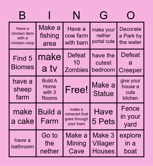 Minecraft Bingo Card