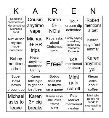 KARENS 60th Bingo Card