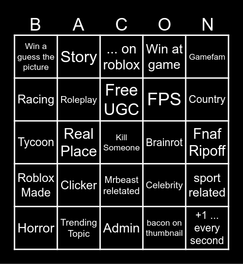 Roblox Bingo Card
