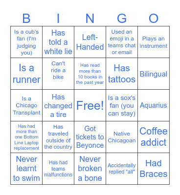 Success Team Bingo Card